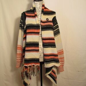 Warm Striped Women's Cardigan Scarf Style with Buttons and Tassels